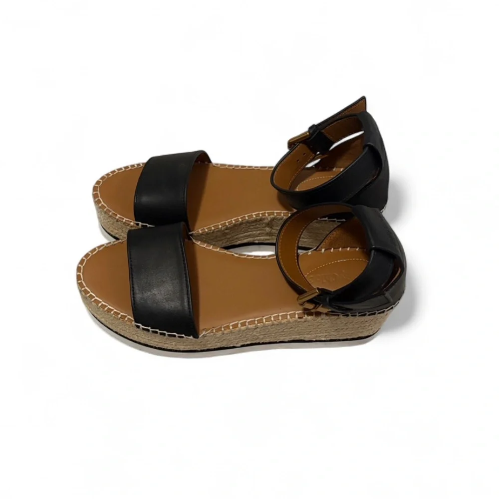 See by Chloe Espadrille Calfskin Leather Jute Platform Sandals